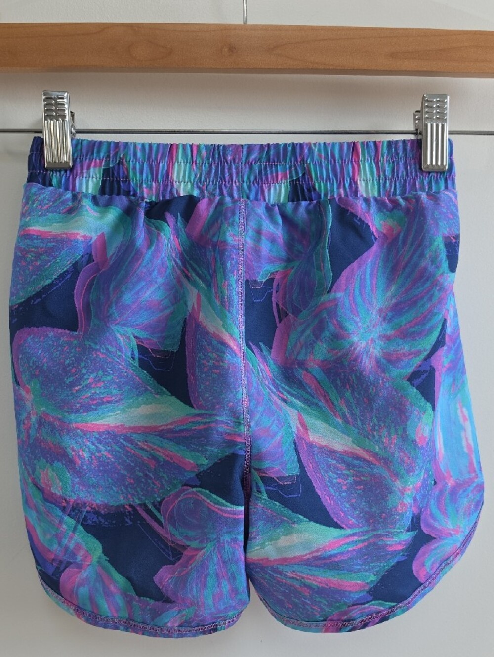 all in motion Girls' Navy, Teal & Purple Tropical Print Athletic Shorts - Picture 2 of 3